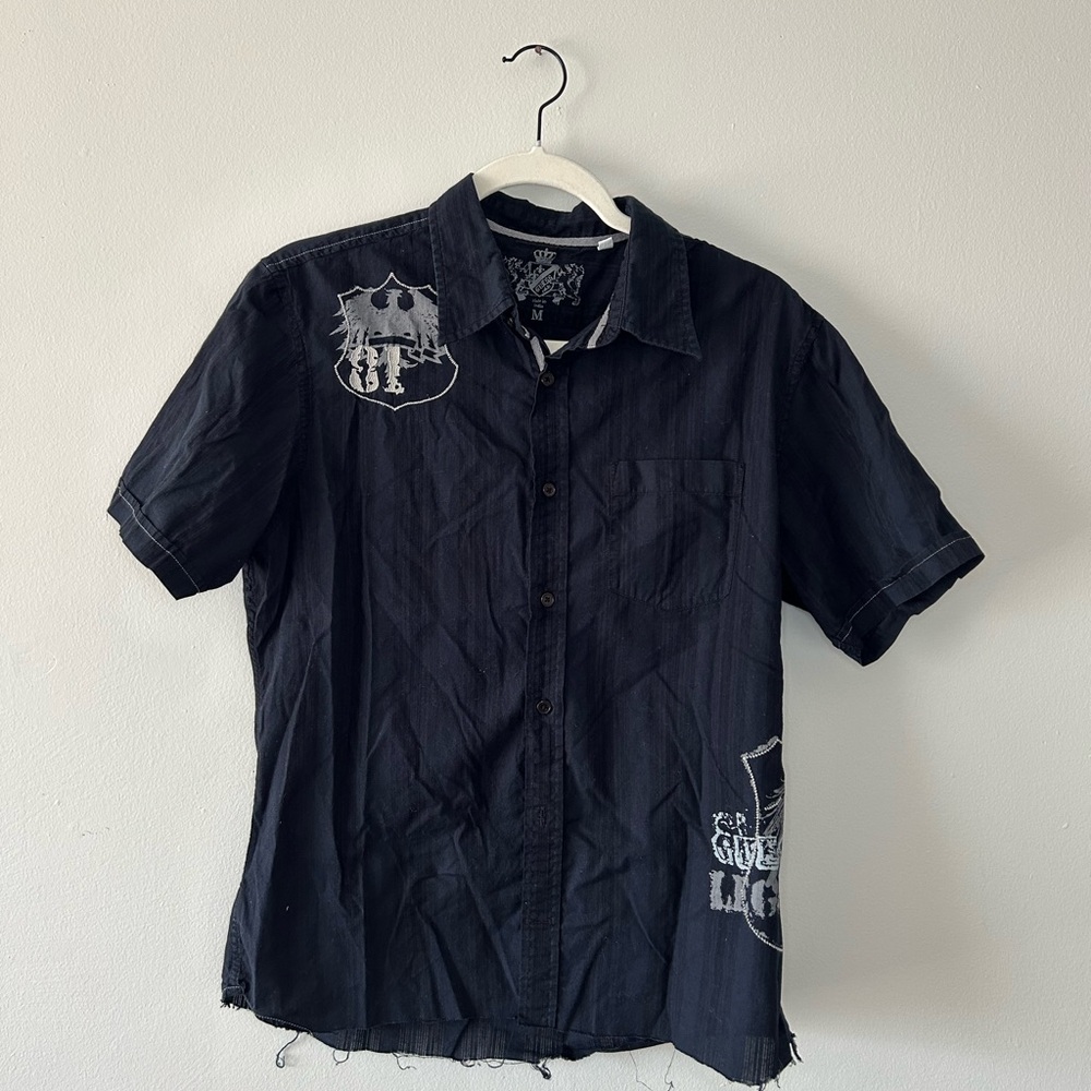 Guess Men's Black Graphic Button Up